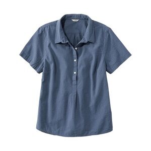 ★ NWT L.L.Bean Women’s Vacationland Seersucker Popover Stripe Shirt - Blue ★